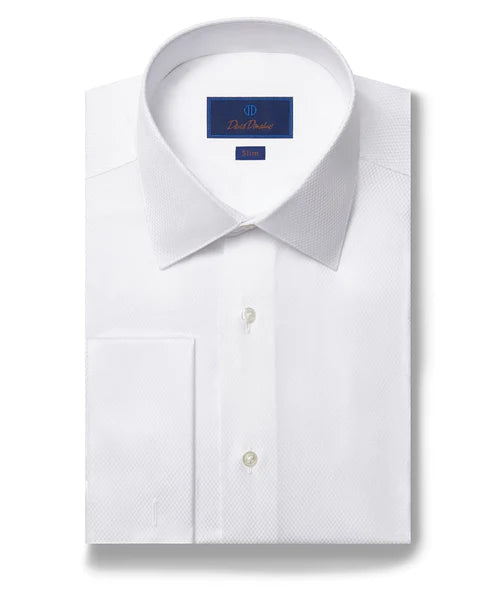 French Cuff Tuxedo Shirt With Removable Buttons - White Dobby