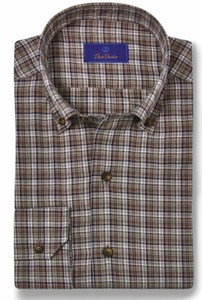 David Donahue Charcoal Twill Plaid Shirt