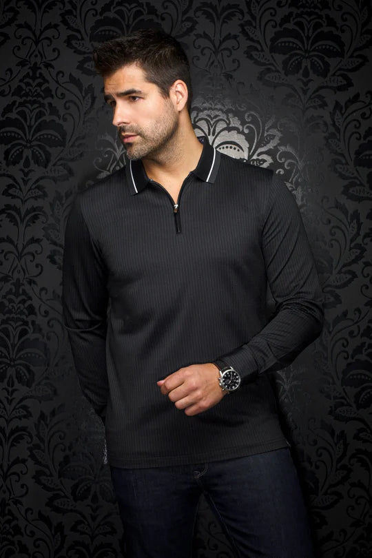 AU NOIR POLO LONG SLEEVE | FEDERICO, Black