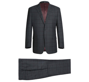 Men's Two Piece Classic Fit 100% Wool Windowpane Check Dress Suit - Savile Lane