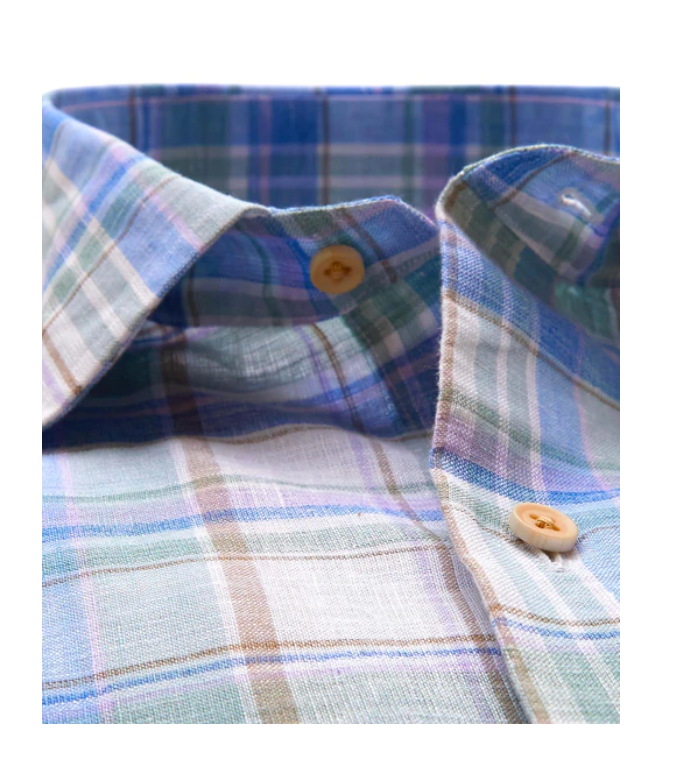 David Donahue Sage & Blue Plaid Linen Shirt – Savile Lane